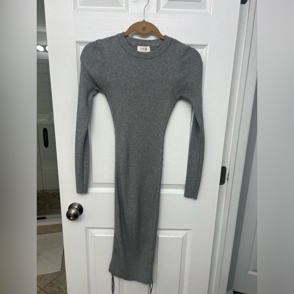 ACOA Gray Ribbed Knit Bodycon Dress